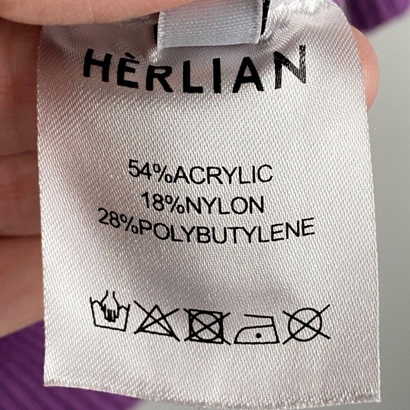 HERLIAN Knit Cardigan Sweater Purple Floral Button Up Short‎ Sleeve Medium - Picture 8 of 11